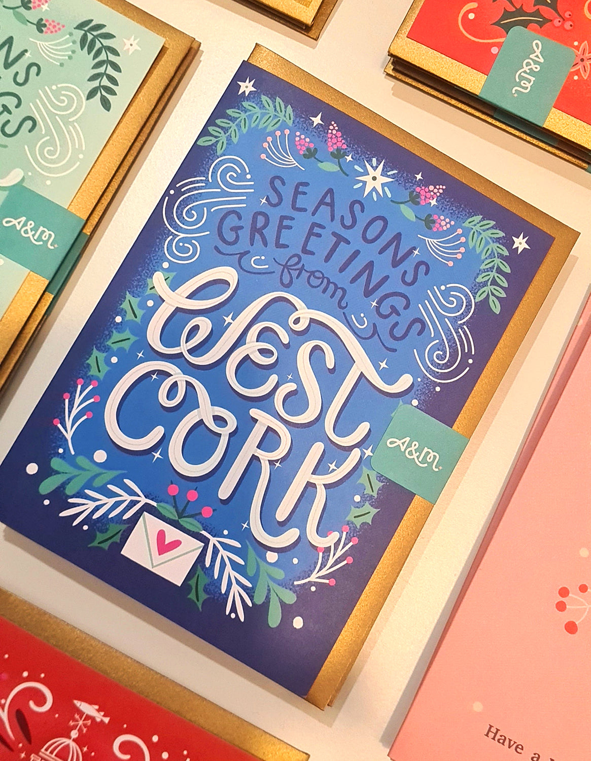 'Seasons Greetings from West Cork' in Blue Christmas Card