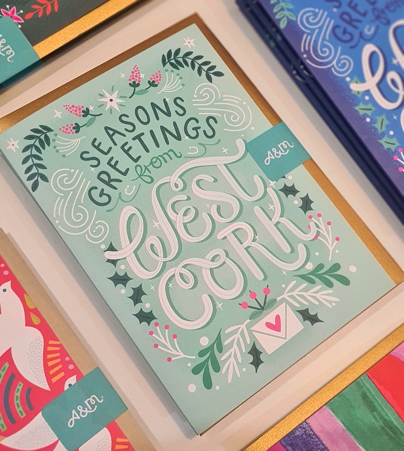 'Seasons Greetings from West Cork' in Mint Green Christmas Card